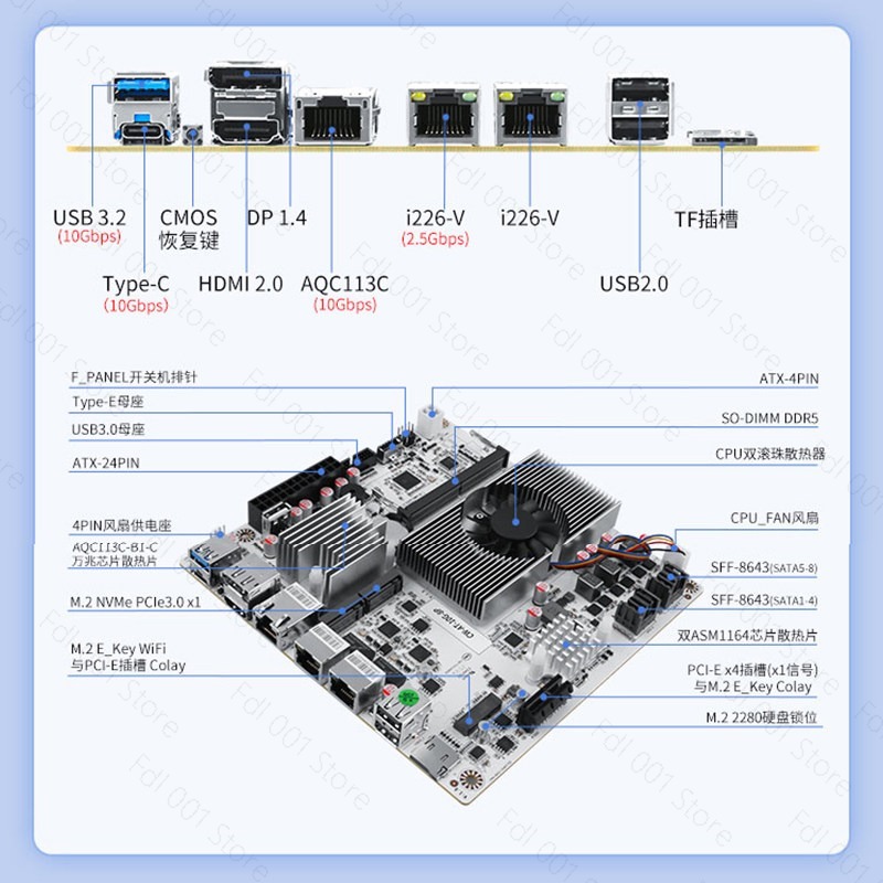เมนบอร์ด N150 8 Bay 10GbE NAS  - Mini Itx Dual 2.5G Nas Motherboard บทวิจารณ์และราคา